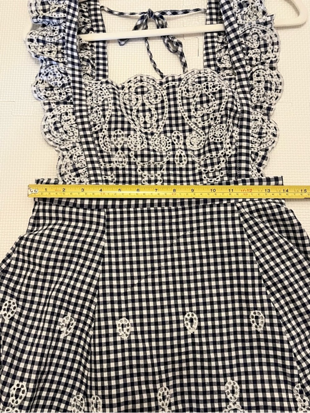 Forever 21 Navy White Gingham Embroidered Mini Dress Size M - Picture 10 of 11